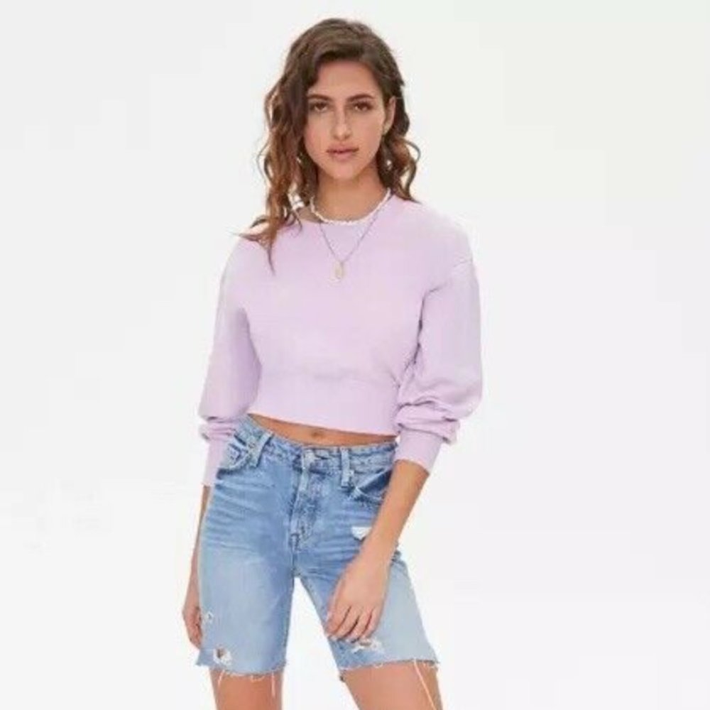 Forever 21 Cropped Sweatshirt Lavender Size Small